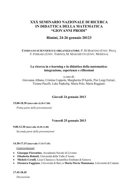 Programma - Seminario Nazionale di Ricerca in Didattica della ...