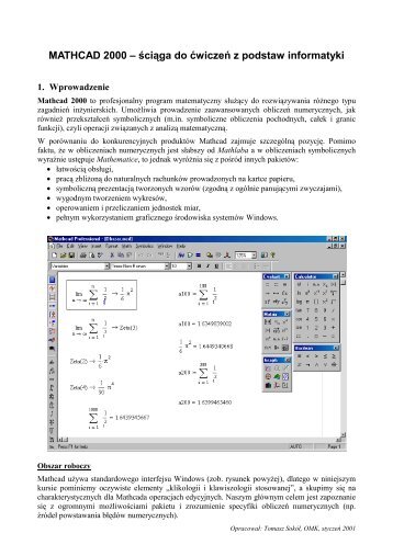 MATHCAD 2000 – ściąga do ćwiczeń z podstaw informatyki