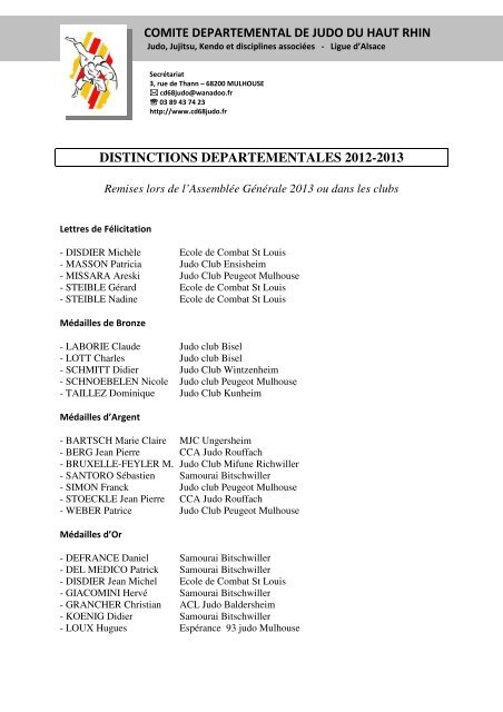 distinctions 2012-2013 - ComitÃ© DÃ©partemental Judo
