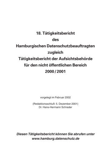18. Tätigkeitsbericht des Hamburgischen Datenschutzbeauftragten ...