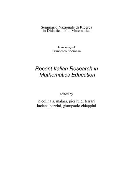 Recent Italian Research in Mathematics Education - Seminario ...