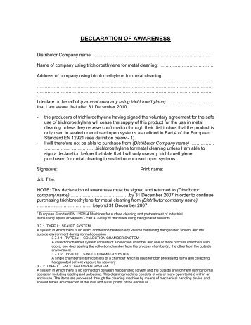 Declaration of awareness - Voluntary Agreement for the ... - Euro Chlor