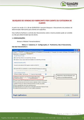 bloqueio de vendas do fabricante por cliente ou categoria ... - Siagri