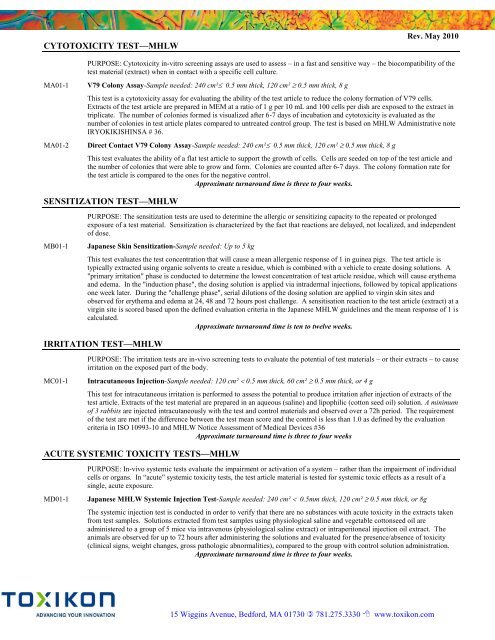 Medical Device Testing Guide - Toxikon Corporation