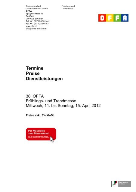 Termine Preise Dienstleistungen - Olma Messen St.Gallen