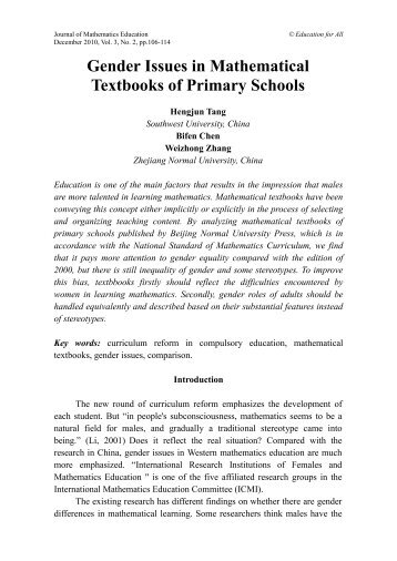 Gender Issues in Mathematical Textbooks of Primary Schools