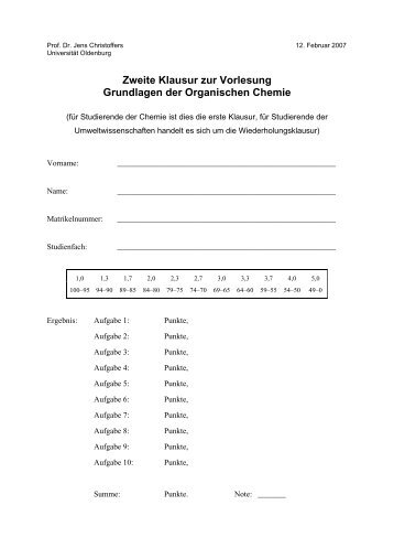 Klausur am 12.02.2007 - Organische Chemie - Christoffers