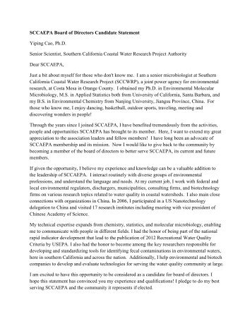 SCCAEPA Board of Directors Candidate Statement Yiping Cao, Ph ...