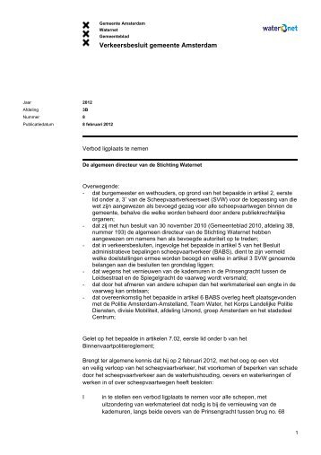 Verkeersbesluit gemeente Amsterdam, verbod ligplaats ... - Waternet