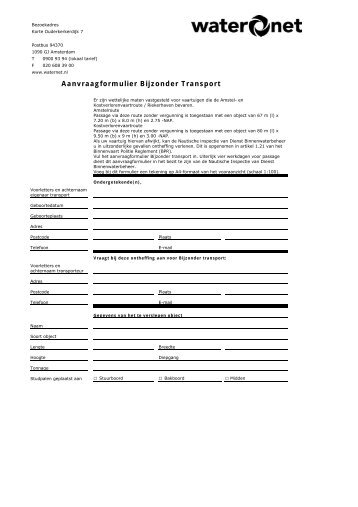 Formulier Bijzonder Transport - Waternet