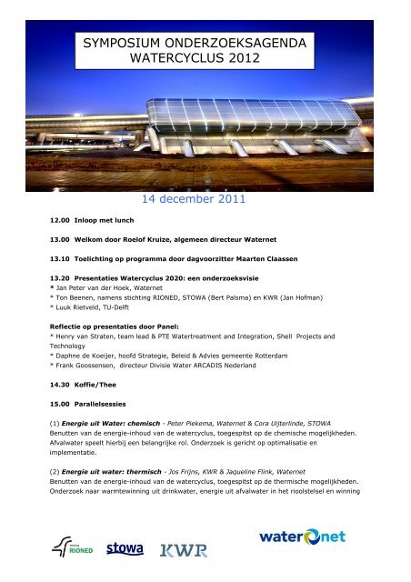 Agenda onderzoeksagenda watercyclus 2012 - Waternet Innovatie