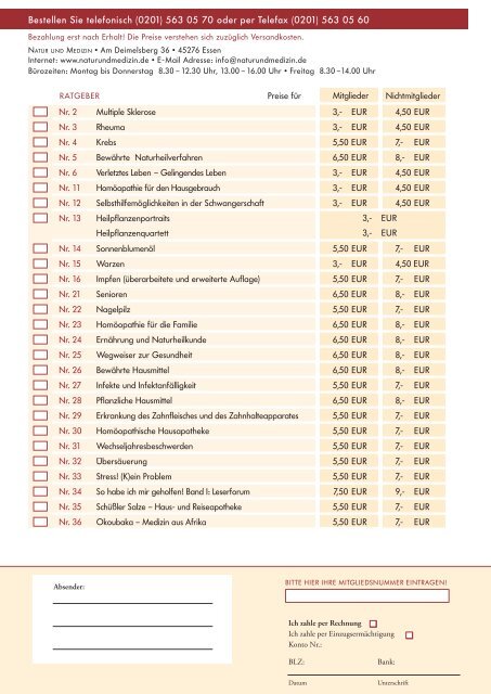 Ansichtsexemplar Zeitschrift - Natur und Medizin e.V.