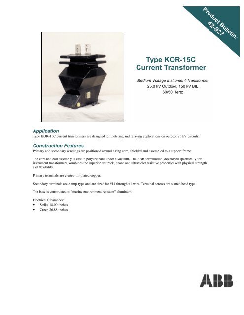 Type KOR-11 Current Transformer Medium Voltage Instrument ...