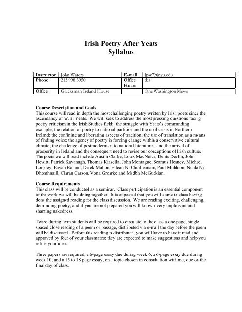 Contemporary Irish Poetry - Department of English | New York ...