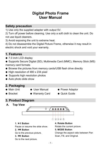 Digital Photo Frame User Manual Safety precaution - Westwell