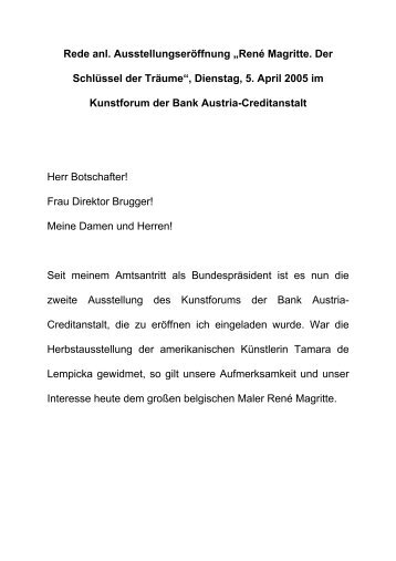 Rede anl. Ausstellungseröffnung „René Magritte ... - Bundespräsident