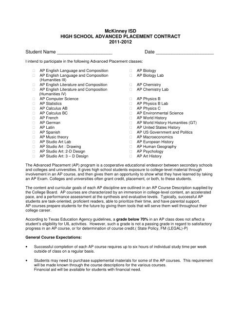 Mckinney Isd High School Advanced Placement Mckinney Isd High School Advanced Placement