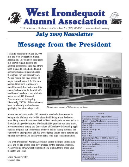 Message from the President - West Irondequoit Central School District