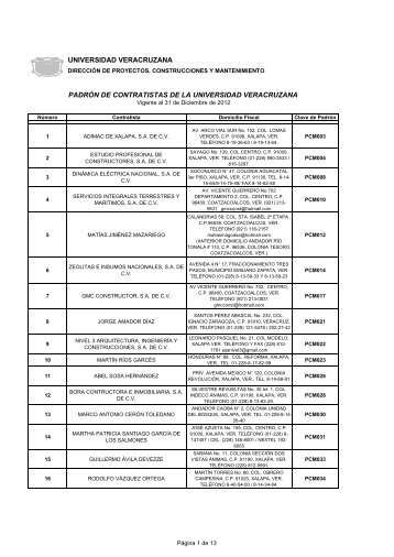 PadrÃ³n de contratistas 2012 - UV - Universidad Veracruzana