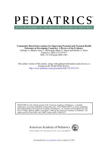 DOI: 10.1542/peds.2004-1441 2005;115;519-617 Pediatrics Zulfiqar ...