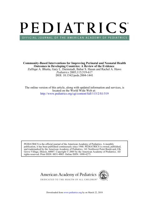 DOI: 10.1542/peds.2004-1441 2005;115;519-617 Pediatrics Zulfiqar ...