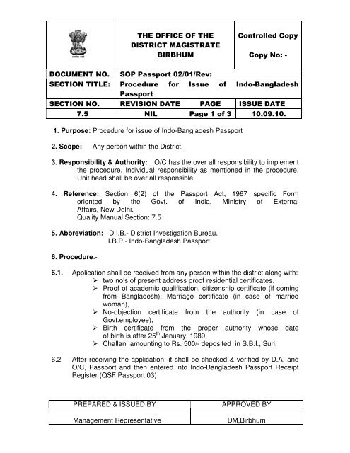 Sop 2 Indo Bangladesh Passport Birbhum District