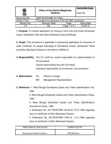 SOP SCST 01 Procedure for Issuence of SCST ... - Birbhum District