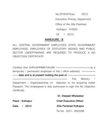 no objection certificate. - zill parishad kolhapur