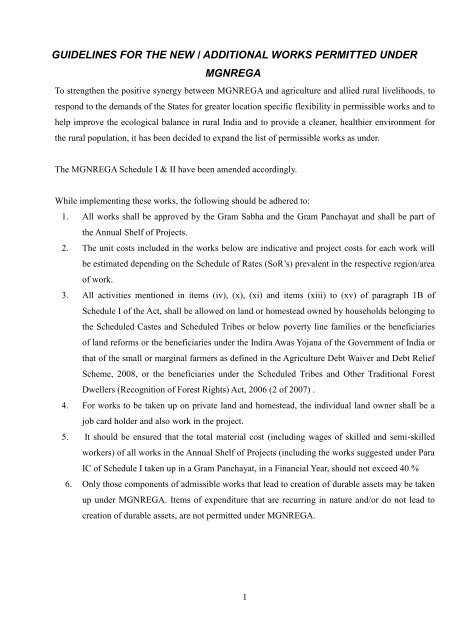 guidelines for the new / additional works permitted under mgnrega