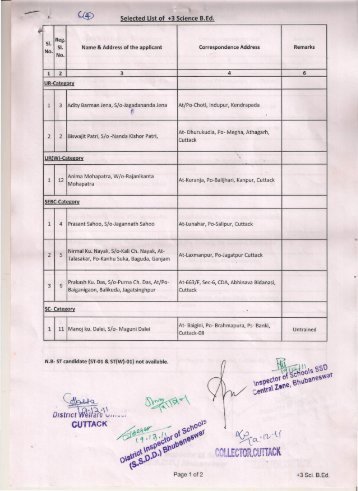 Selection List - Cuttack