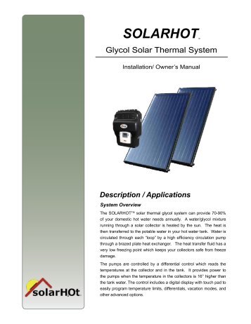SolarHot Glycol System Manual - Solar Solutions & Distribution, LLC