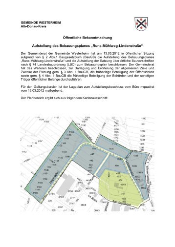 Aufstellung BPL Runs-Mühlweg-Lindenstraße - in Westerheim