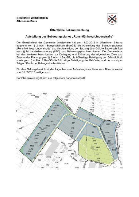 Aufstellung BPL Runs-Mühlweg-Lindenstraße - in Westerheim