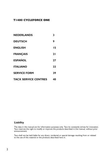 2 Liability NEDERLANDS 3 DEUTSCH 9 ... - Alles voor de fiets