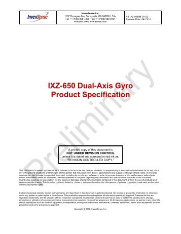 IXZ-650 Dual-Axis Gyro Product Specification - InvenSense
