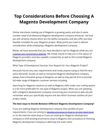 Top Considerations Before Choosing A Magento Development Company
