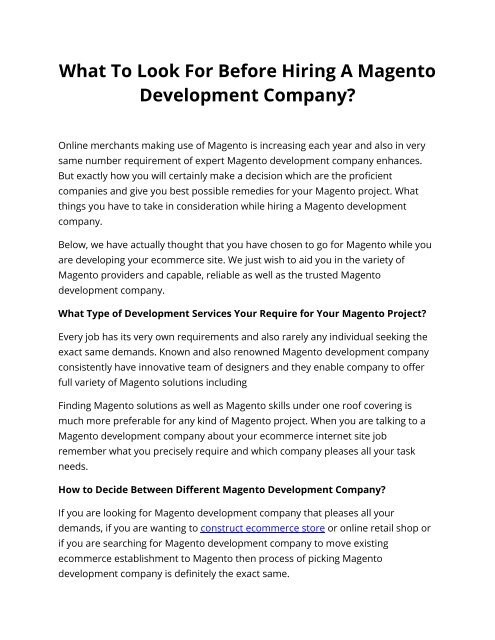 What To Look For Before Hiring A Magento Development Company?