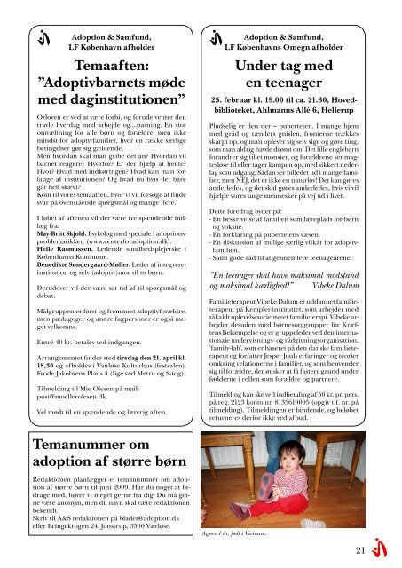 Medlemsblad for Adoption & Samfund Februar 2009 * 33. Ã¥rgang Nr. 1