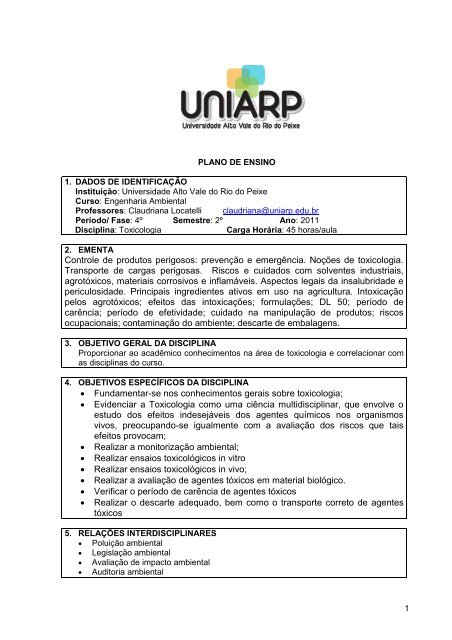 Curso de Noções Básicas de Toxicologia