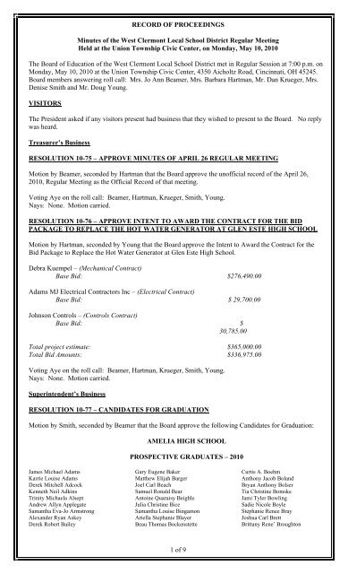 UNOFFICIAL RECORDS OF PROCEEDING West Clermont Local