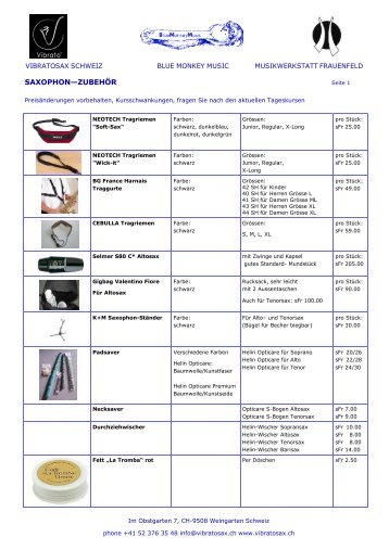 PDF Saxofon-ZubehÃ¶r mit Preislisten - Vibratosax
