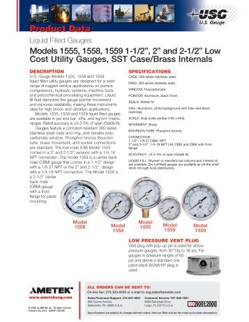 US Gauge Model 1555 / 1558 / 1559 Pressure Gauges - Instrumart
