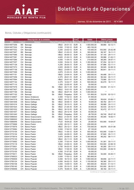 El boletÃ­n diario de operaciones recoge las ... - BME Renta Fija