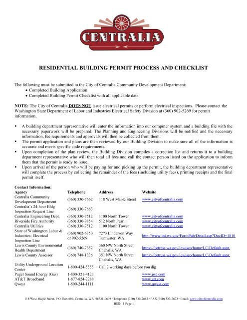 Building permit checklist (Residential) - City of Centralia, WA
