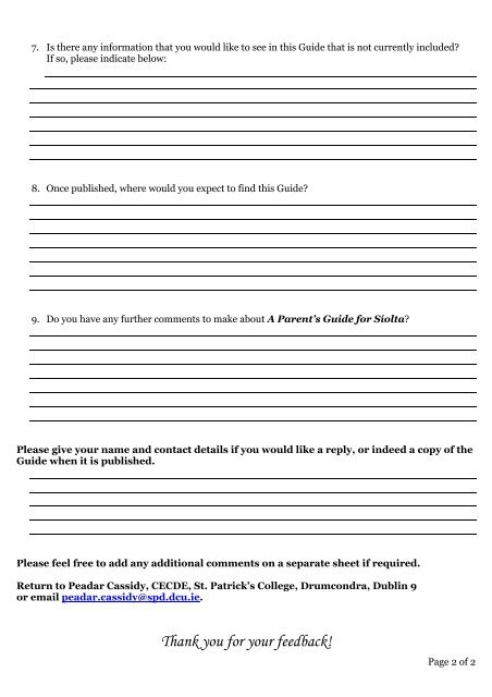 A feedback form