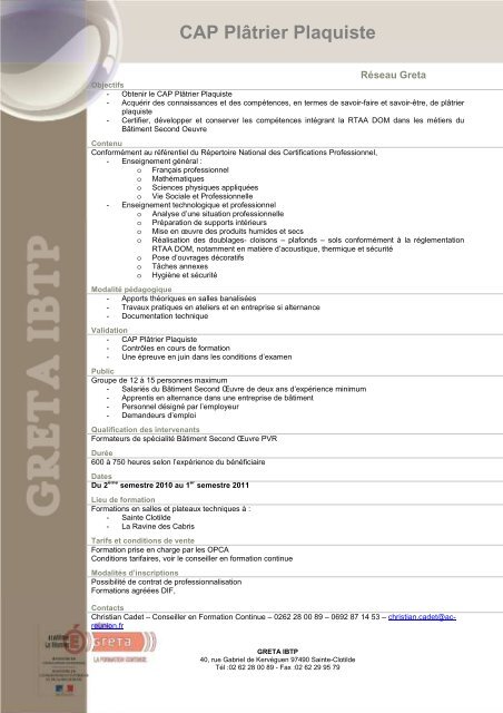 Cap Platrier Plaquiste Ftlvreunion Fr