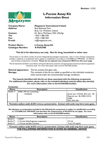 L-Fucose Assay Kit Information Sheet - Megazyme