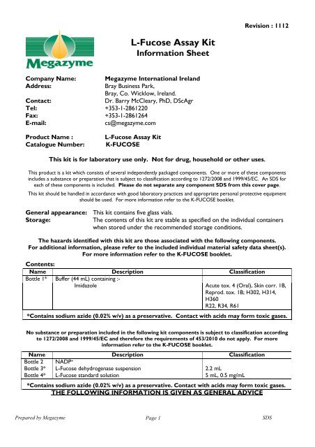 L-Fucose Assay Kit Information Sheet - Megazyme