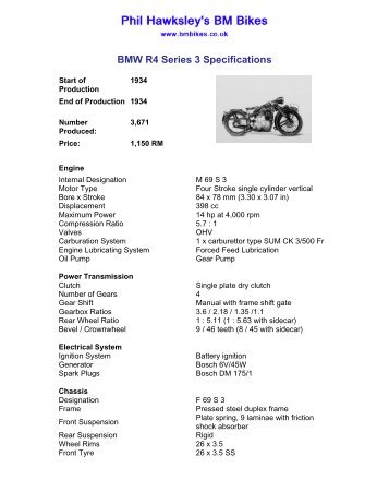 BMW R4 Series 3 Specifications - BM Bikes, BMW Motorcycle ...