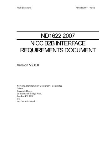 ND1622 2007 NICC B2B INTERFACE REQUIREMENTS DOCUMENT